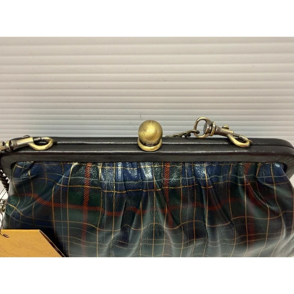 Patricia Nash Small purse Potenaz Leather‎ Clutch Chain Strap BLUE GREEN TARTAN